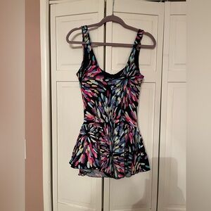 Women’s Floral Burst Swim One-Piece - Black with Multicolor Print